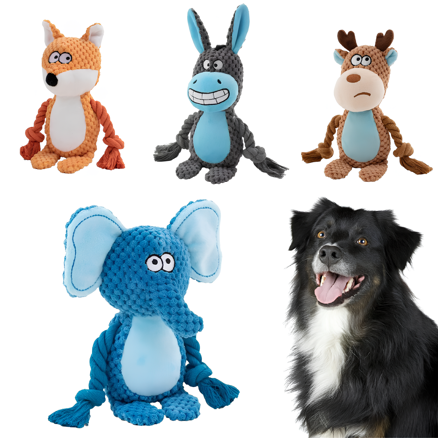 Peluche Interactive – Velours Côtelé avec Squeaker, Corde et Bruits de Papier