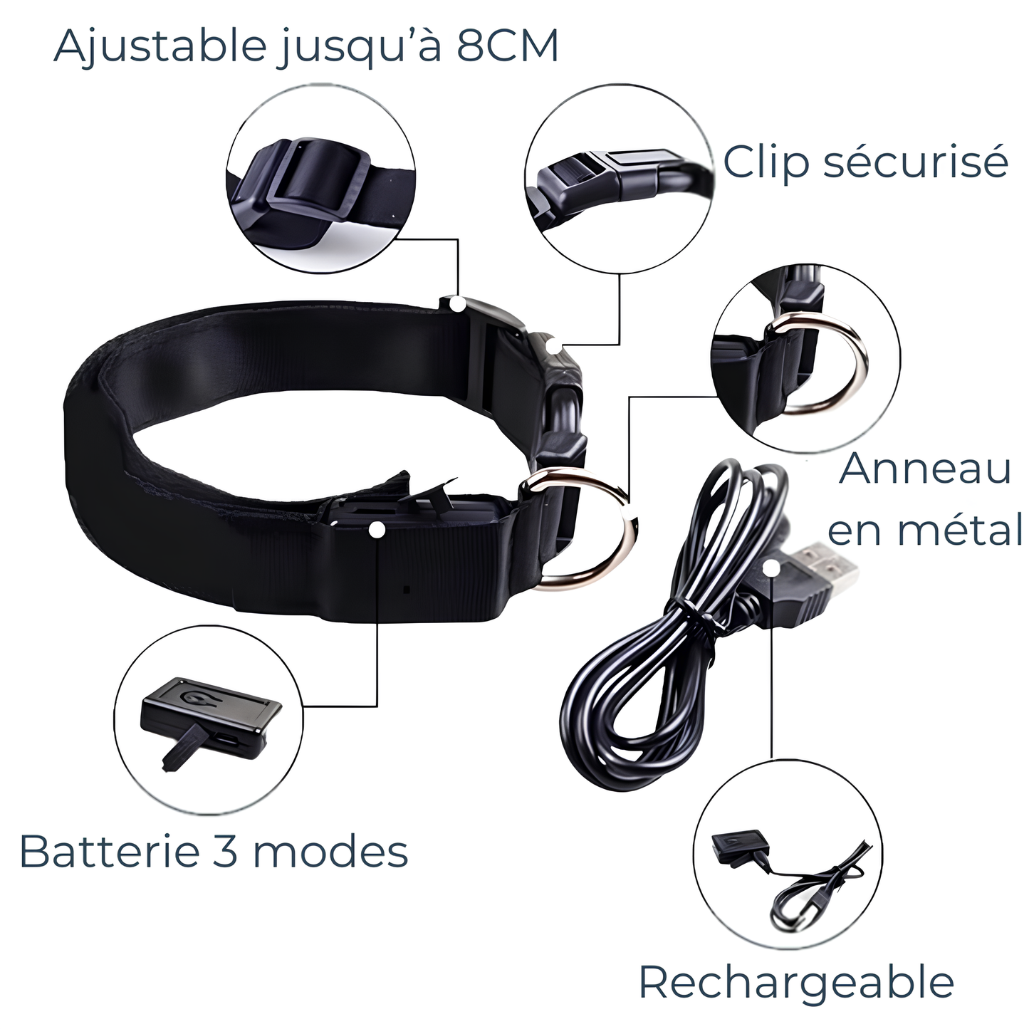 Collier Lumineux LED Rechargeable – Sécurité Nocturne Anti-Perte