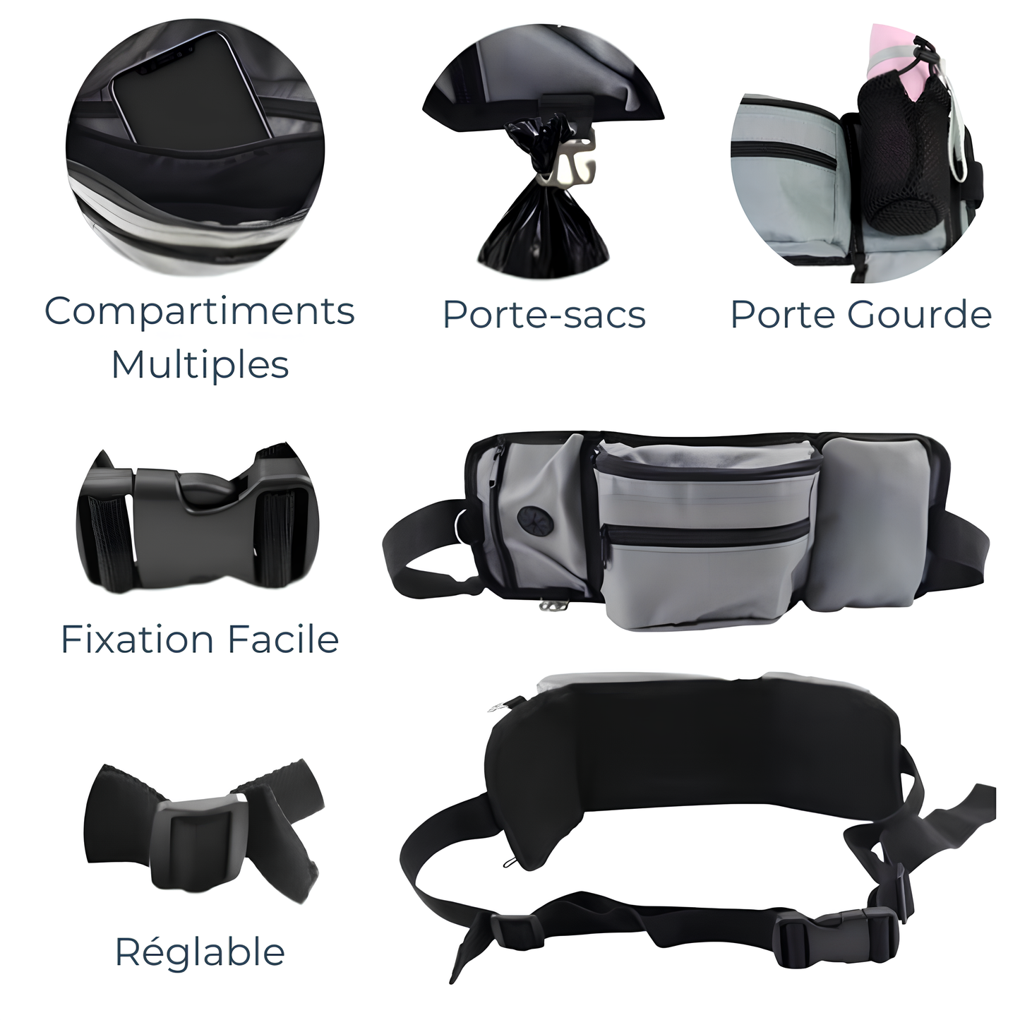 Sac Banane Multifonction avec Distributeur de Sacs – Simplifier Promenade et Entraînement