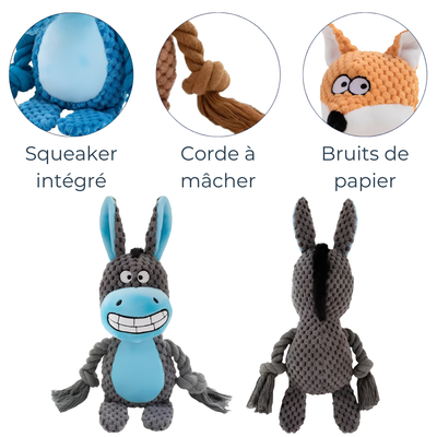 Peluche Interactive – Velours Côtelé avec Squeaker, Corde et Bruits de Papier